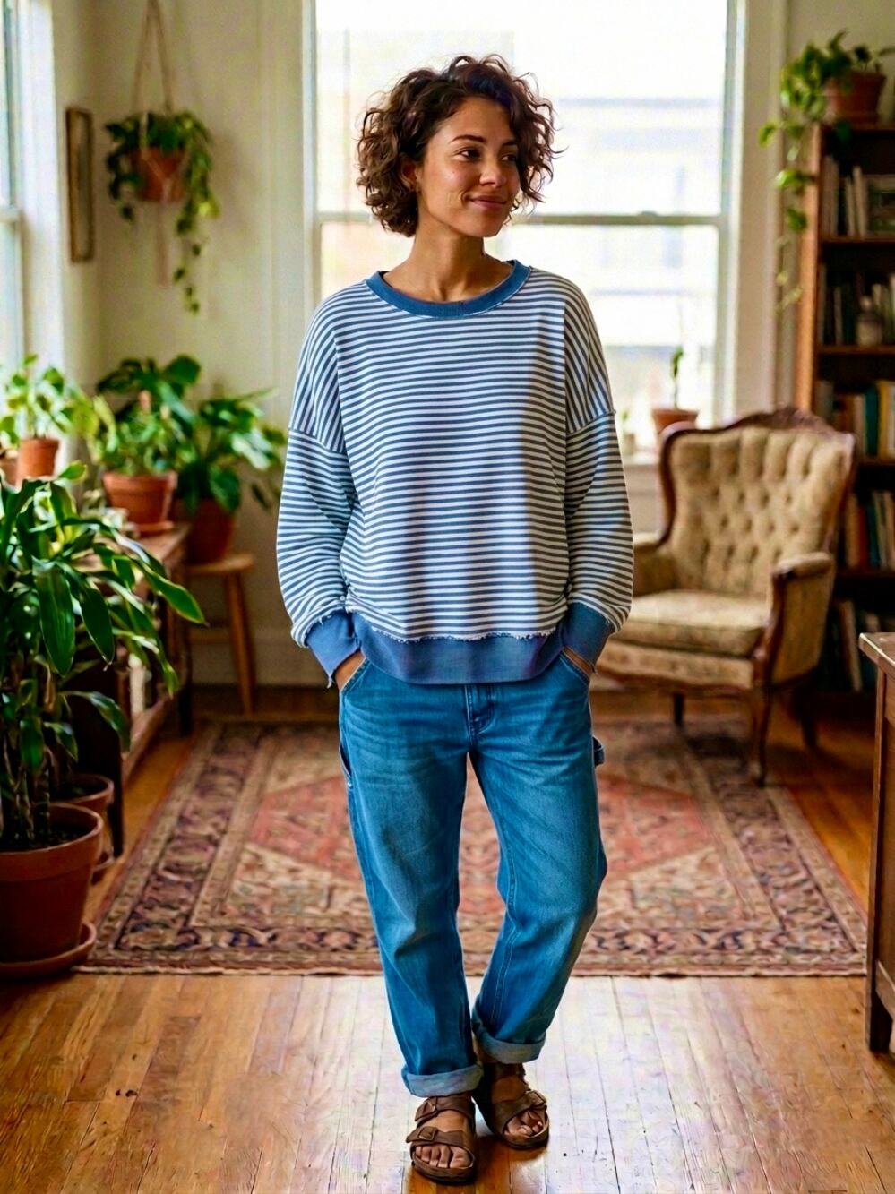 AE "This Feels Seriously Lived In" Coastal Oversized Slouchy Waffle Sweatshirt S